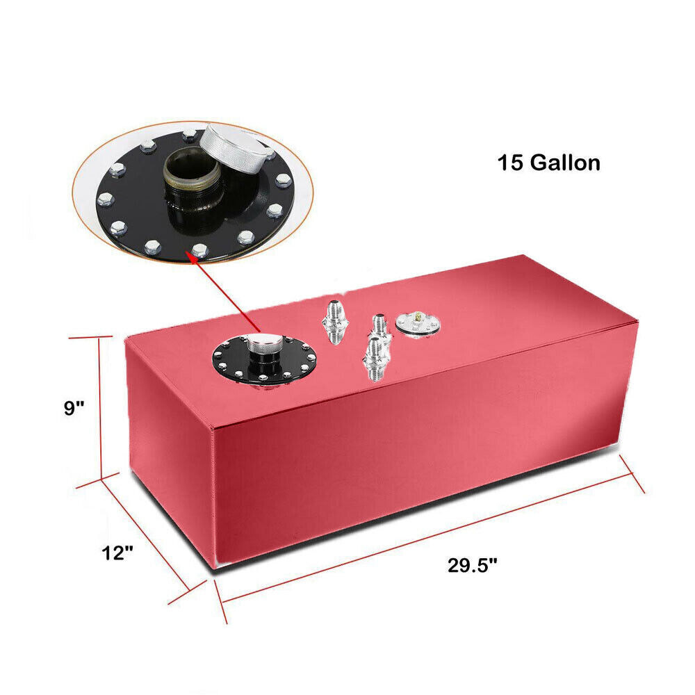 15 GALLON POLISHED ALUMINUM RACING DRIFT FUEL CELL GAS TANK WITH LEVEL SENDER