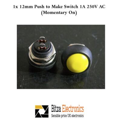 12mm Push to Make Schalter 1A 250V AC Momentan Ein Gelb