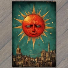 Art Print Angry Sun Over City Mean Star Hot Rays Buildings Sky Funny Unusual