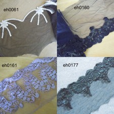 4 Yards 7"-10" Wide Mesh Tulle Lace/Embroidered Flower Brown Blue, Lilac zheh4