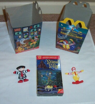 Ronald McDonald Scared Silly VHS Movie with Happy Meal Carton and toys
