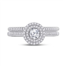 10kt White Gold Womens Round Diamond Bridal Wedding Engagement Ring Band Se