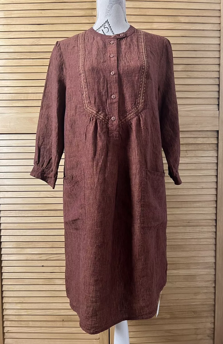 POETRY 100 Linen Midi Dress Rust Colour Pockets Size UK 12 eBay