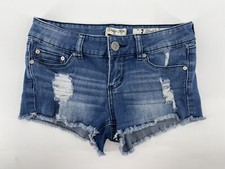 Indigo Rein Stretch Jean Shorts Juniors Size 3 Blue Distressed Denim Low Rise