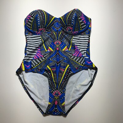 NWOT Blue Geometric Print Strapless Underwired Cup One Piece Swimsuit Womens 2XL