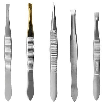 PEBBLE ELEVEN Professional Straight / Slanted Precision Tweezers Steel Eyebrow Hair Pluckers