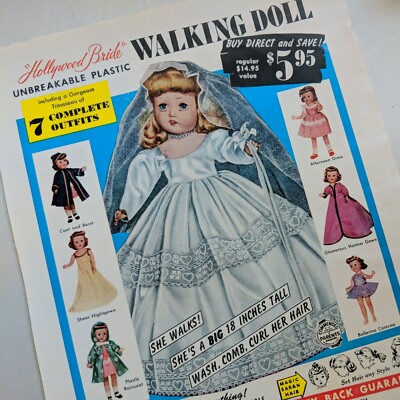 Vintage Hollywood Bride Walking Doll 1956 Magazin Werbung Puppe Sammler