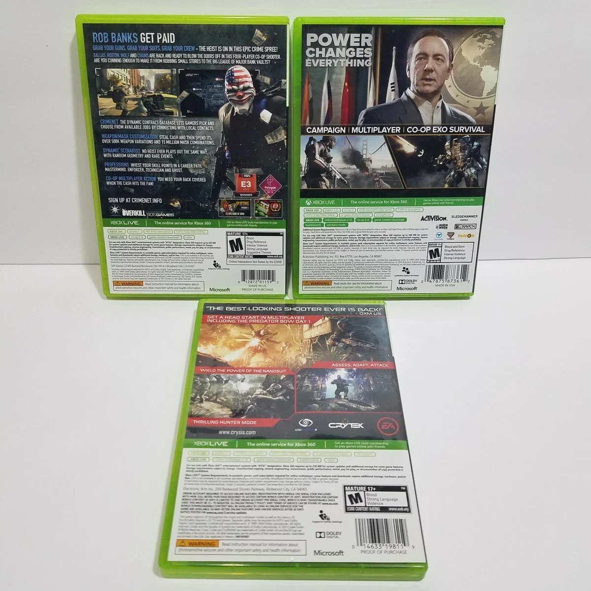 Call of Duty: Advanced Warfare, Payday 2, Crysis 3 Microsoft Xbox 360 Game  Lot