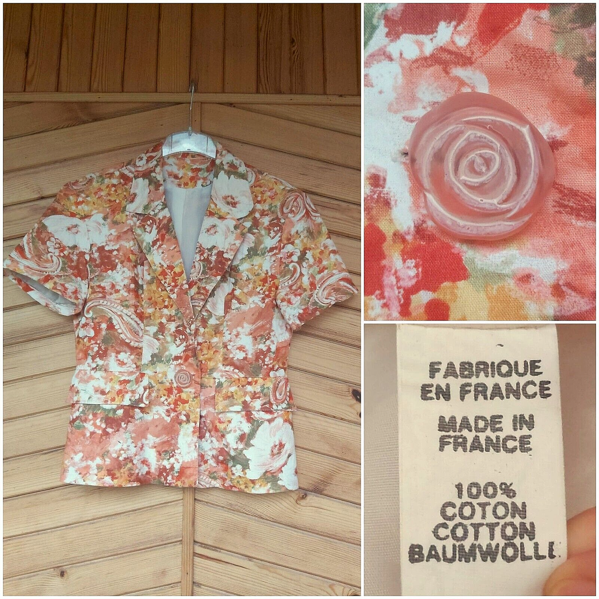 Vintage Cotton Cardigan with Flower Pattern, Light Summer Blouse