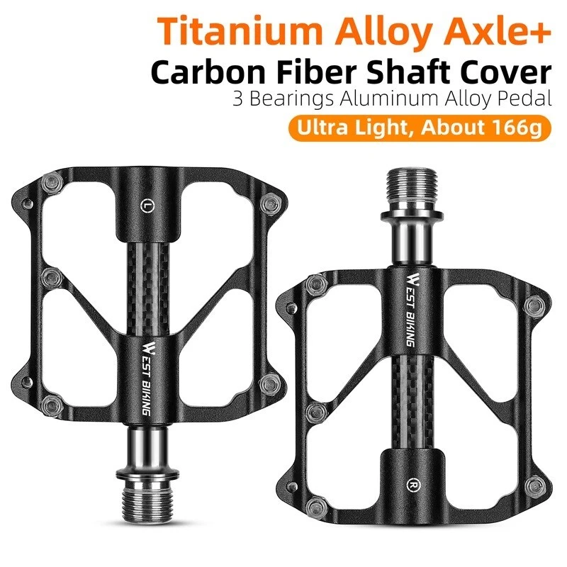 Fahrrad Pedale 3 Bearing Titanium Achse Kohlefaser Cover Schwarz Fahrradpedale - Bild 3 von 4
