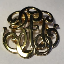 Vintage Gold Tone Monogram Scarf Clip signed LIEBA USA