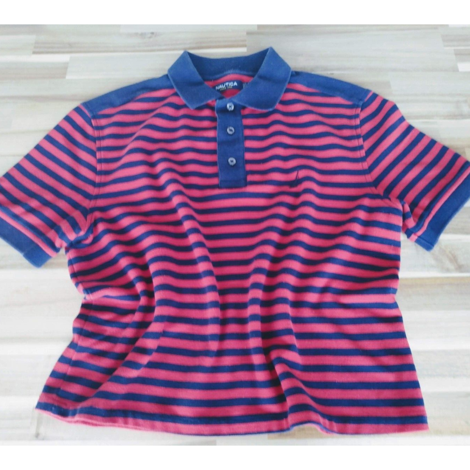 Nautica Womens Small Blue Red Striped Short Sleeve Crop Polo Beach Preppy Top-image
