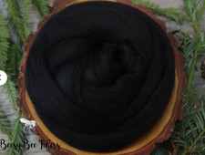 BLACK - Merino wool roving, combed top, for spinning, nuno felting - 2 oz