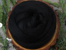 BLACK - Merino wool roving, combed top, for spinning, nuno felting - 2 oz