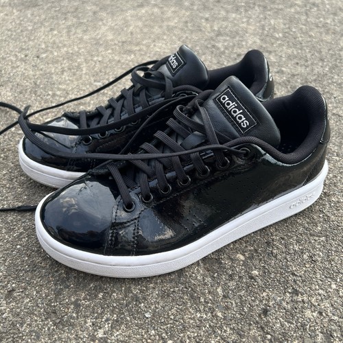 Adidas Cloudfoam Advantage Black Faux Leather Fashion Sneakers Women’s Size 6