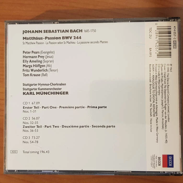 KARL MÜNCHINGER JS Bach Matthäus-Passion  EX/EX(3CD) - Bild 4 von 4