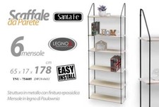 SCAFFALE DA PARETE 6 MENSOLE LEGNO PENSILE MODERNO LIBRERIA METALLO 178*65*17cm