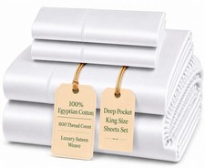 100 Egyptian Cotton Sheets King Size Sheets Set with Fully Elasticated 15" D...