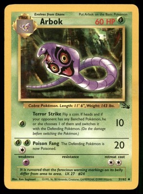 Arbok 31/62 Uncommon Fossil Pokemon Unlimited Moderately Played