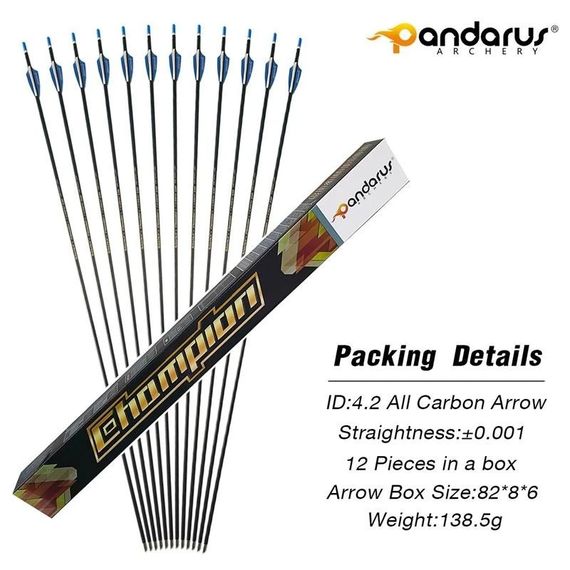 12pcs Pure Carbon Arrows SP400-1600 0.001" ID4.2mm Archery Bow Target PANDARUS - Image 2 of 4