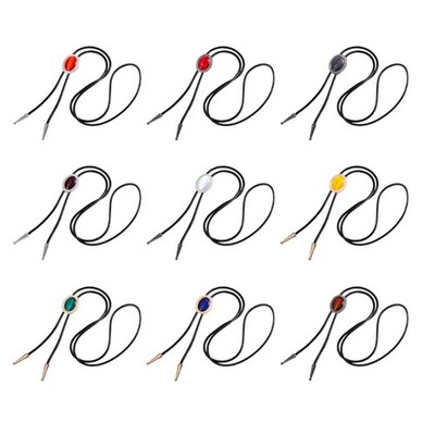 Men s Braided Rope Bolo Tie with Oval Shape Gem Stone Pendant Adjustable Necktie