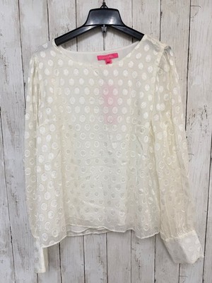 New Lilly Pulitzer Blouse Womens XL Light Cream Polka Dot Long Sleeve NWT  $158