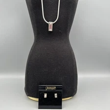 Sterling Silver 925 Italy Set Signed Necklace & Pierced Earrings