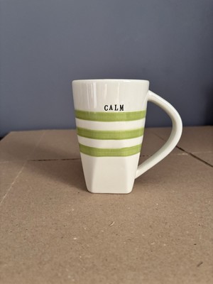 Rare Exclusive Rae Dunn Big M - Magenta ''CALM'' Striped Green Mug Typewriter Font