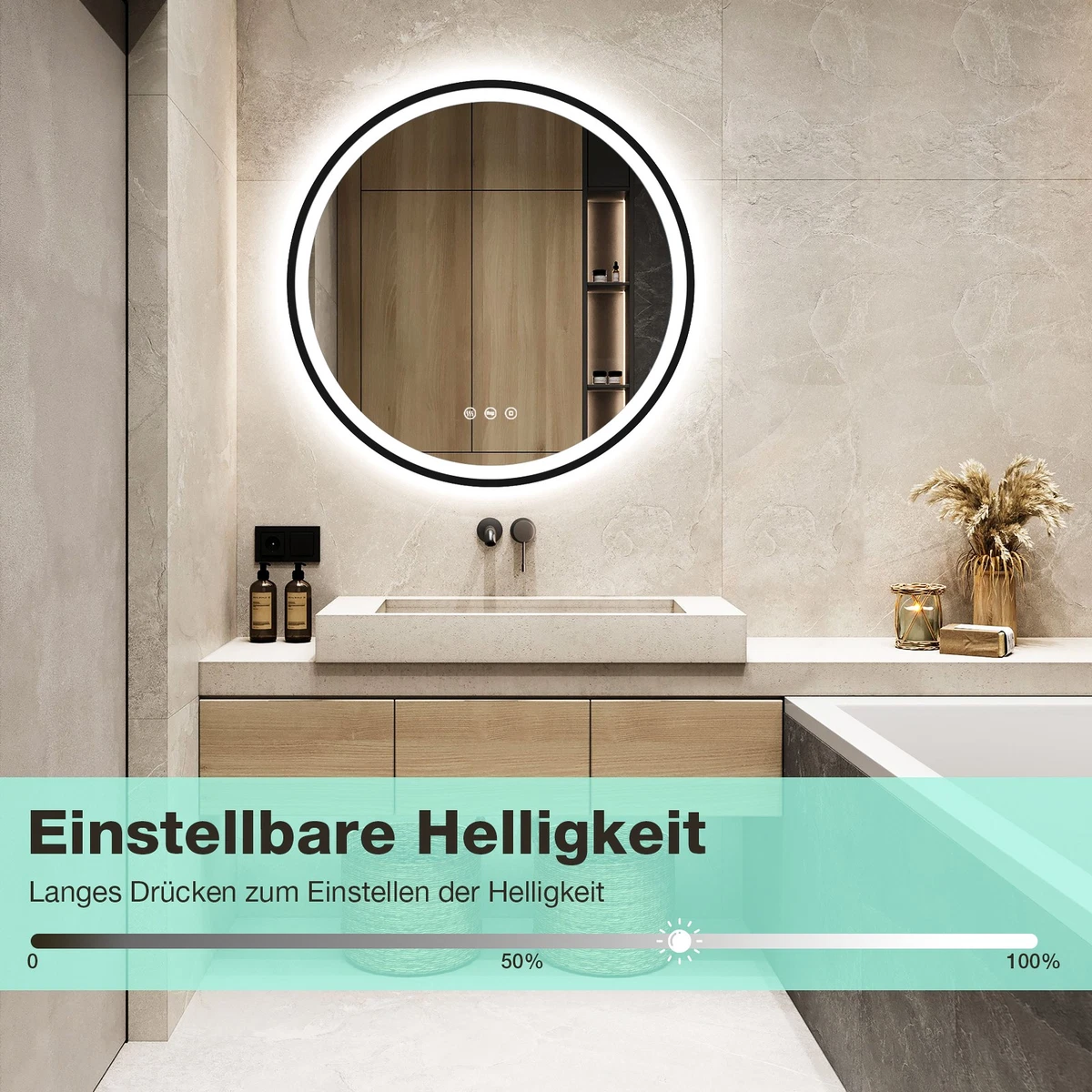 70 cm Runder Badspiegel mit LED-Beleuchtung,3 Lichtfarben,Antibeschlag,Dimmbar