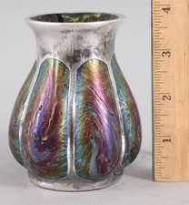 Antique LOETZ Art Nouveau Austrian Czech Phanomen Art Glass Silver Overlay Vase