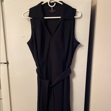 Tommy Hilfiger Navy Size 12 Midi Dress V-neck Belt Academia Versatile Comfort