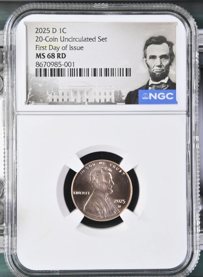 2025 P D 1C Penny Abraham Lincoln Shield Cent NGC MS68 RD Red FIRST DAY Issue % - Image 2 of 4