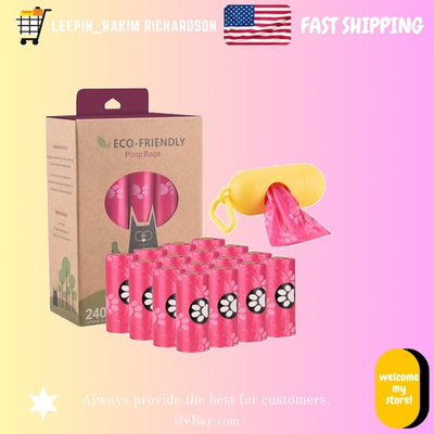 #ad 240 Biodegradable Dog Poop Bags with Holder Leak Proof Pink $13.99