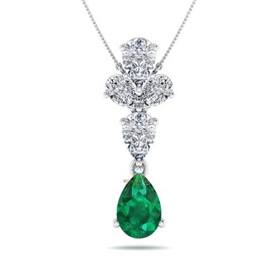 Stilvoller Verlobungsanhänger Halskette mit Diamanten im Birnenschliff 14 Karat Weißgold