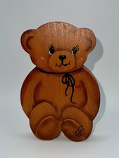 Wooden Bear Hand Painted Cottage Core Country Style Folk Art Signed 6  Sweet Vtg