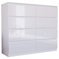 High Gloss 8 Drawer Chest of Drawers Wide Storage Bedroom Furniture
