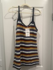 Zara Women's Striped Crochet Mini Dress Wide Strap Size Small