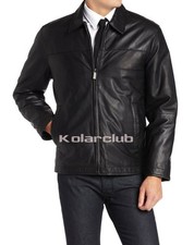 Men's Genuine Lambskin Leather Black Motorcycle Biker Jacket Cafe Racer Coat