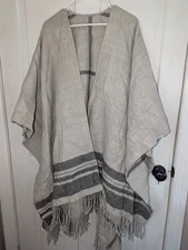 Cuyana Shawl Womens OS Gray Alpaca Draped Classic Preppy wrap poncho reversible 
