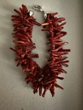 Double Stranded Genuine Coral Bracelet With Lobster Clasp