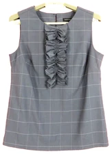 TB14063- BANANA REPUBLIC Women's 95% Wool Tank Top Sleeveless Windowpane Gray 6