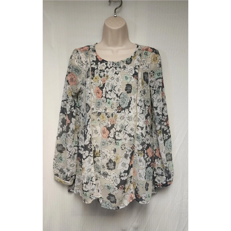 MOTHERHOOD Maternity Round Neck Floral Chiffon Multicolor Gray Blouse Size XS - Image 2 of 4