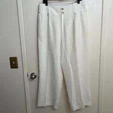 Holland Cooper linen high waisted wide leg trousers white Sz 16 Luxurious Classy