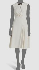 Ralph Lauren Women's Ivory Faux Leather Buckle Keyhole Round Neck Dress Size 6
