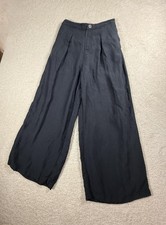 Halston Pants Womens 8 Black Pleated Wide Leg Linen Elastic Waist Dressy