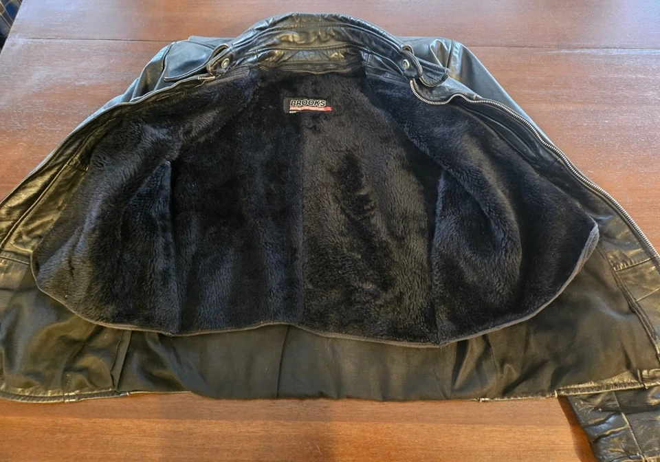 Chaqueta deportiva de cuero BROOKS negra para motocicleta forro con cremallera EE. UU. talla 32 Foto 2 de 4