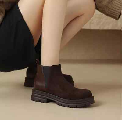 Stiefel Schuhe Militärschuhe 4 C Brown Komfortabel Elegant Platform Leder 79804