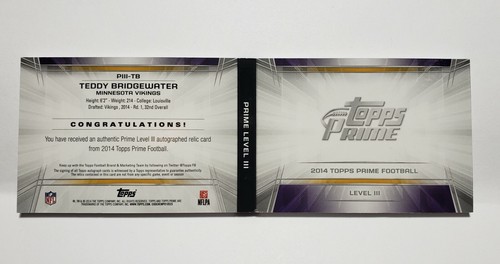 2014 Topps Prime Level 3 Teddy Bridgewater Rookie RPA Autogramm 9/15 Heft - Bild 6 von 12