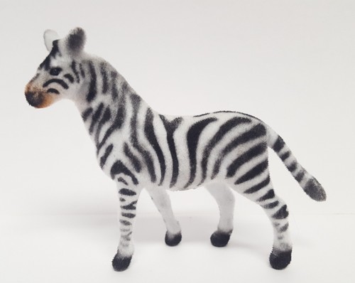 Vintage Flocked Zebra Plastic Figure Fuzzy Black White Stripes Horse Zoo Safari - Picture 3 of 15