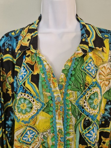 Womens Antica Sartoria Giacomo Cinque Multicolour Floral Beaded Shirt Dress L. - Picture 2 of 12